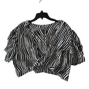 Open Edit Zebra Striped 3X Almost‎ Backless Puffy Sleeve Cropped Blouse Gorgeous